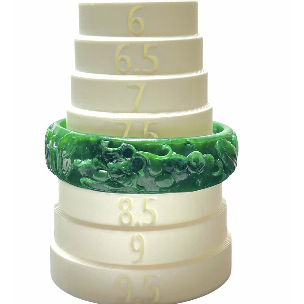 Vintage Glass Bangle Bracelet Green Carved Vines Plants Characters Size 8 - Picture 9 of 10